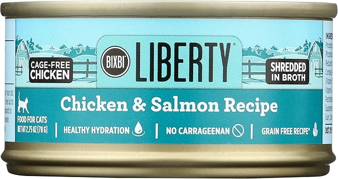 BIXBI Liberty Canned Wet Cat Food - Grain Free, Chicken and Salmon Recipe in Broth, 2.75 Ounce (Pack of 24)