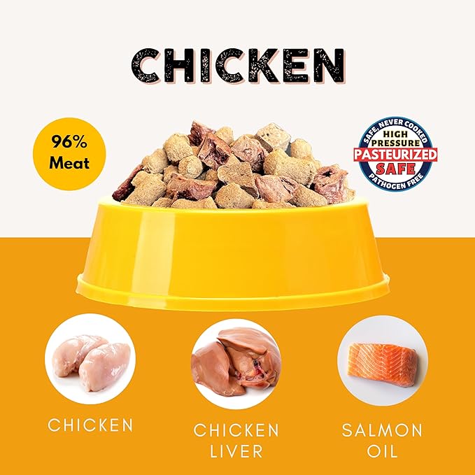 Nature's Diet Ready Raw : Freeze-Dried Raw Dog Food, Chicken, Human Grade, High Pressure Pasteurized (HPP), 96% Meat, Organ, Bone, Safe & Natural, Dry or Wet Feeding