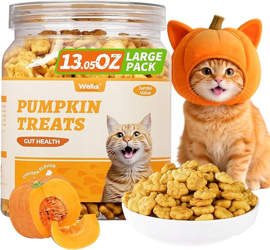 Wellix 13.05oz Healthy Cat Treats Pumpkin Flavor - Chicken Formula Stomach Sensitive Kitten Snacks for Digestive Support - Cat Constipation Relief Low Calorie Food Topper for Cats