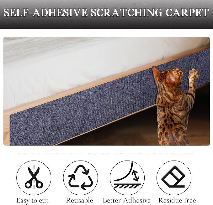 15.7'' x 39.3'' Cat Scratch Furniture Protector Adhesive Trimmable Cloth Couch Anti-Scratch Cover DIY Climb Couch Protector from Cat Claws, Covering Cat Tower, Replacement Pads，Grey