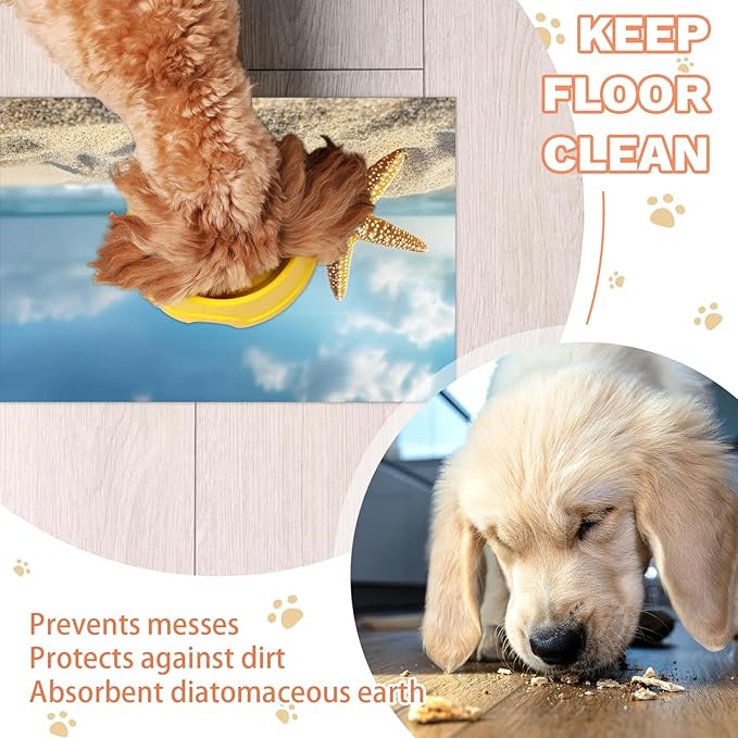Starfish Dog Food Mat for Floors Absorbent Dog Bowl Mat for Food and Water Dispenser Quick Dry Cat Food Placemat Pet Supplies 16" x 24", Summer Beach