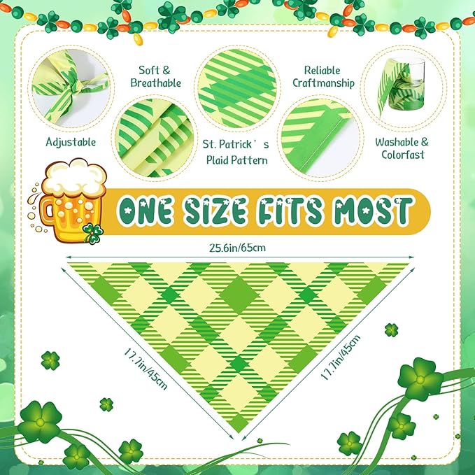 Kacctyen 300 Pcs St. Patrick's Day Plaid Dog Bandanas Bulk Dog Adjustable Cute Washable Triangle Kerchief Scarf Bibs for Small to Medium Pet Seasonal Party Costume Accessories