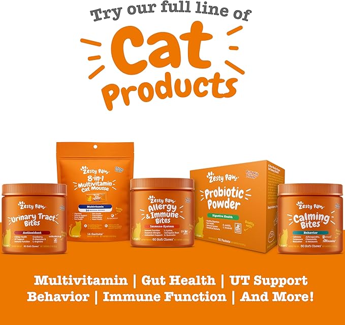Zesty Paws Cat Allergy Relief - Anti Itch Supplement - Omega 3 Probiotics - Salmon Oil Digestive Health - Soft Chews for Skin & Seasonal Allergies - with Epicor Pets - Bacon - 60 Count