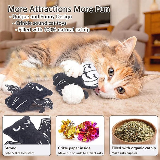 Retro Shaw Cat Toys 4Pcs, Catnip Toys for Indoor Cats Kitty, Durable Crinkle Sound Interactive Cat Nip Kicker Kitten Toys for All Breeds