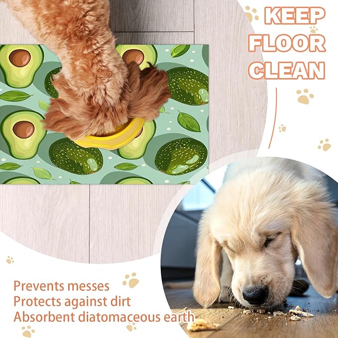Avocado Dog Food Mat for Floors Absorbent Dog Bowl Mat for Food and Water Dispenser Quick Dry Cat Food Placemat Pet Supplies 16" x 24", Green Fruit