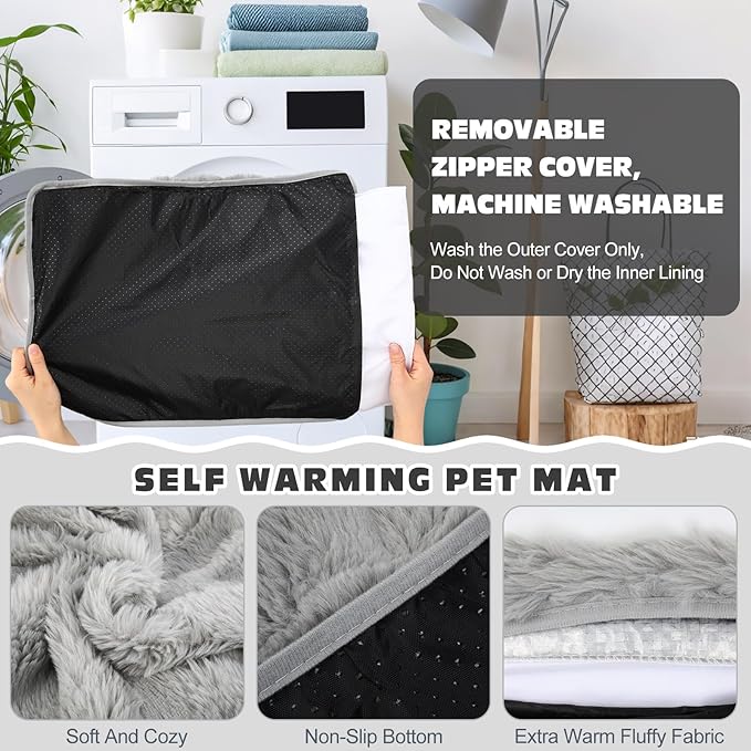 3 Pack Gray Self Warming Cat Bed Indoor 16''x24'' Self Heating Cat Mat Ultra Soft Thermal Kitten Bed Heated Pet Dog Pad Washable Removable for Outdoor Use Non Slip Reflect Body Heat