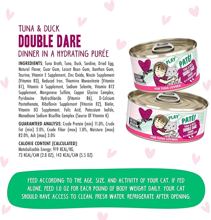 Weruva B.F.F. Play - Best Feline Friend Paté Lovers, Aw Yeah!, Tuna & Duck Double Dare with Tuna & Duck, 5.5oz Can (Pack of 8)