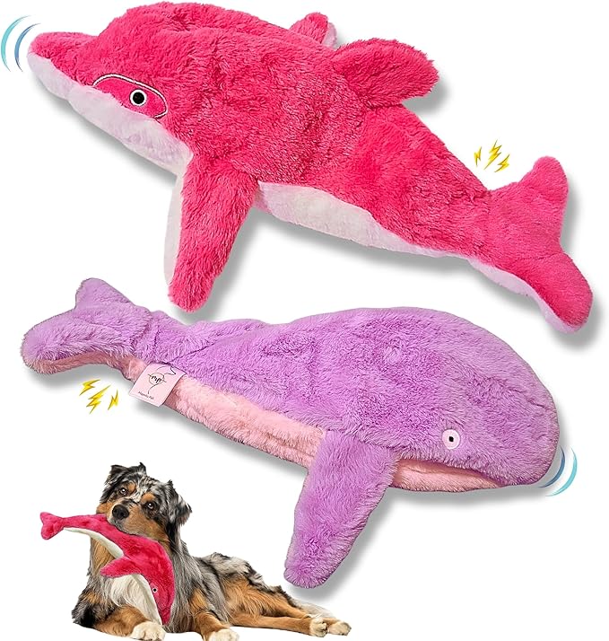 Crinkle Dog Toy – No stuffing Squeaky Dog Toy for Small Medium & Large Breeds, Interactive Tough Toy Set - Ideal for Chewing Teething & Fetch Durable Pet-Safe Materials - Soft Pink/Purple Plush, Large