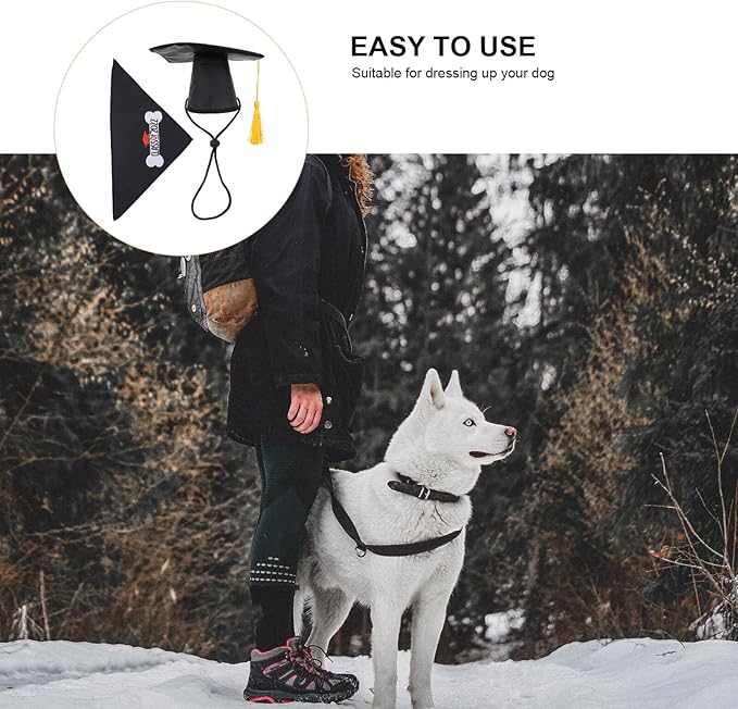 LALAFINA Pet Graduation Cap and Dog Saliva Bib Set, 2pcs Party Costume Accessories for Puppies, Adjustable Graduation Bandana and Hat for Dogs, Pet Party Supplies