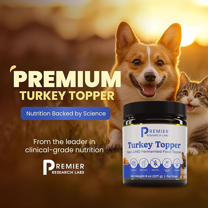 Premier Research Labs Turkey Topper Powder - Dried Dog Food Topper for Pets, Meal Mix Ins for Kibble, Supports Gut & Joint Health, Natural Source of Protein, Fermented, Grain Free, Non GMO - 16 oz
