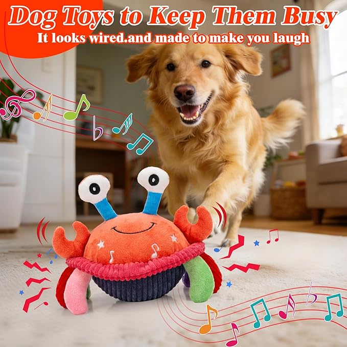 Mity rain Interactive Dog Toys Crab with Thicken Plush, Moving Dog Toy with Recording Mode Shaking & Singing Mode Bouncing, Funny Ball Jumping to Keep Them Busy and Chase, Rechargeable