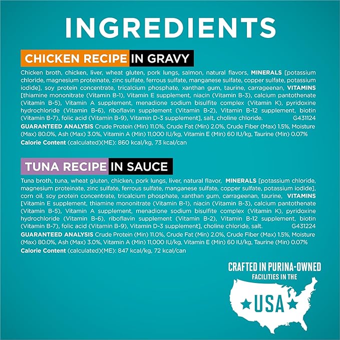 Purina ONE Natural,High Protein Cat Food Variety Pack,Chicken,Tuna,Salmon and Trout Recipes - 3 oz. Cans,(Pack of 48)