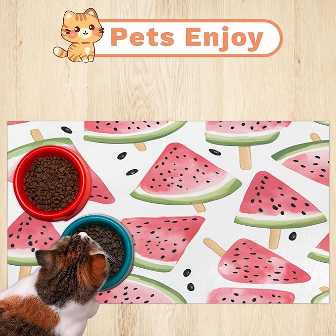 Watermelon Dog Food Mat for Floors Absorbent Dog Bowl Mat for Food and Water Dispenser Quick Dry Cat Food Placemat Pet Supplies 16" x 24", Fruit Slices