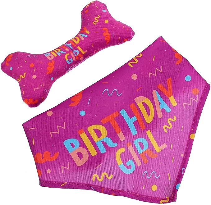 VOSAREA Pet Birthday Bandana and Dog Neckerchief 2pcs Set with Red Saliva Towel and Simulation Bone Design, Cotton Triangle Scarf for Puppy Party Supplies and Holiday Costume