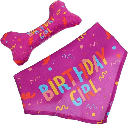 VOSAREA Pet Birthday Bandana and Dog Neckerchief 2pcs Set with Red Saliva Towel and Simulation Bone Design, Cotton Triangle Scarf for Puppy Party Supplies and Holiday Costume