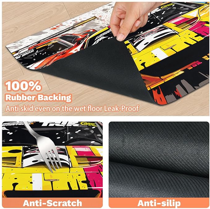 Race Car Dog Food Mat for Floors Absorbent, Quick Dry Water Dispenser Mat for Food, Water, Pet Supplies 17" x 30",