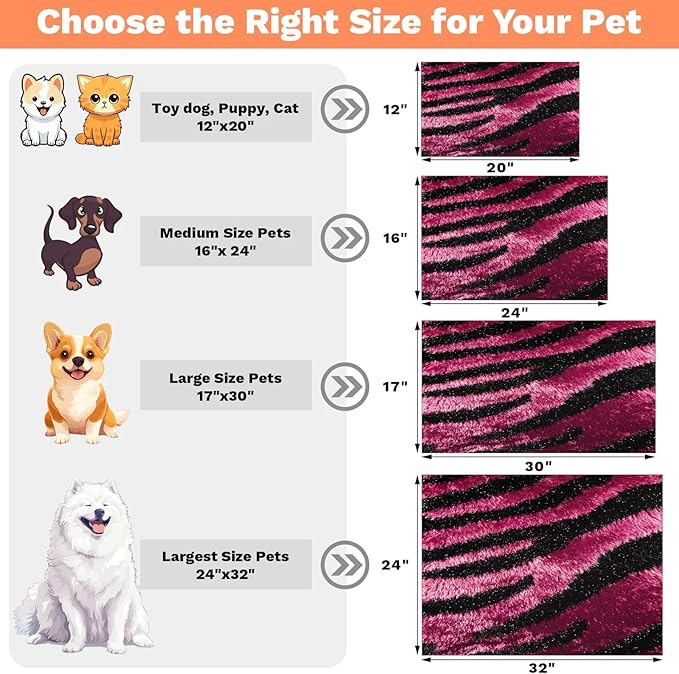 Tiger Skin Dog Food Mat for Floors Absorbent Dog Bowl Mat for Food and Water Dispenser Quick Dry Cat Food Placemat Pet Supplies 17" x 30", Pink Tiger Print