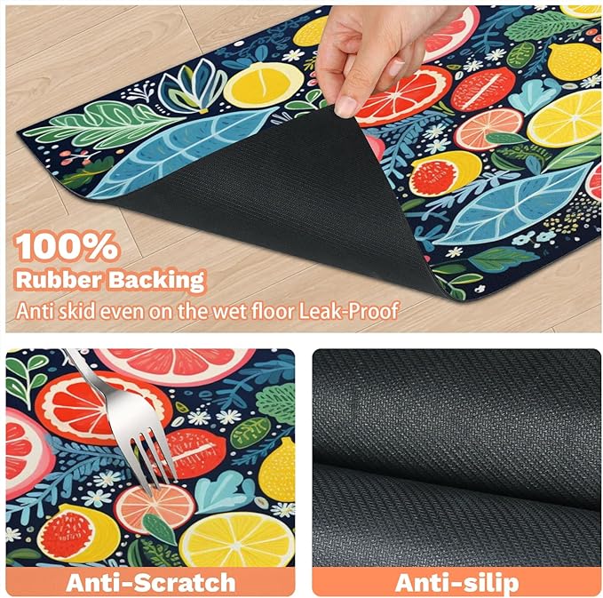 Colorful Lemon Dog Food Mat for Floors Absorbent Dog Bowl Mat for Food and Water Dispenser Quick Dry Cat Food Placemat Pet Supplies 17" x 30", Leaves