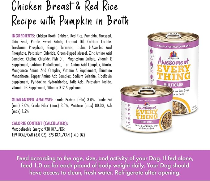 Weruva Awesome Everything Wet Dog Food, Chicken Breast and Red Rice Recipe with Pumpkin in Broth, 6oz Can, Pack of 8