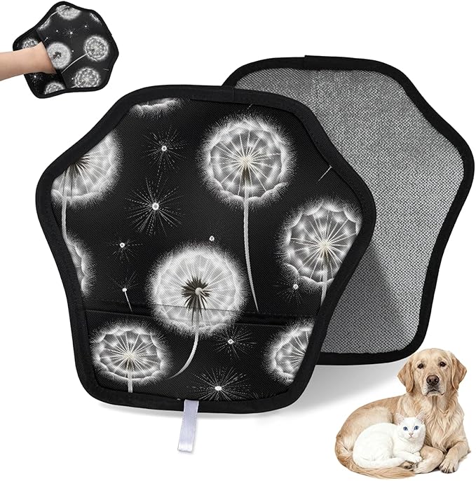 Reusable Pet Hair Removal Glove Dandelions Flying Magic Brush for Cat & Dog Hair Remover for Car, Sofa, Bedding, Clothes - 9x9 Mitt Washable