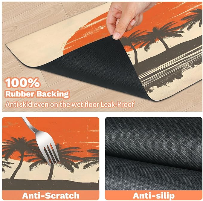 Hawaiian Sunset Dog Food Mat for Floors Absorbent, Quick Dry Water Dispenser Mat for Food, Water, Pet Supplies 12" x 20", Palm Tree