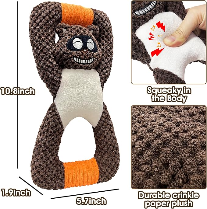 Squeaky Dog Chew Toys for Aggressive Chewers, Toys for Large Medium Small Breed Dog, Indestructible Tough Durable Dogs Toys(2Pcs Raccoon)