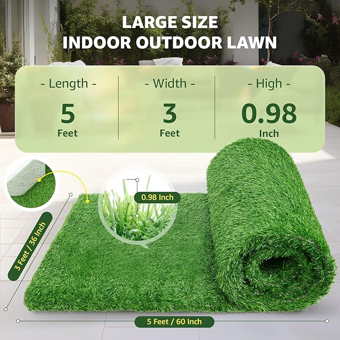 LOOBANI Synthetic Artificial Turf, Artificial Grass for Dog Potty with Drainage Holes, Fake Grass Rug for Garden Landscape Balcony Patio Backyard Decoration, 3 Feet x 5 Feet