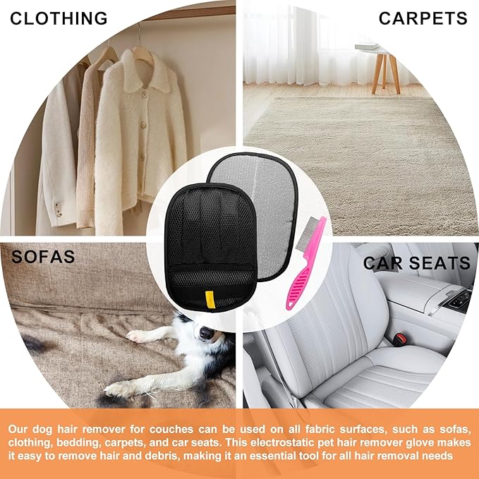 Pet Hair Removal Glove - Magic Brush Electrostatic Mitt for Dogs & Cats Reusable Grooming Gloves Pet Hair Remover Tool with 5-Finger Design for Couch, Carpet, Furniture, Laundry & Clothing