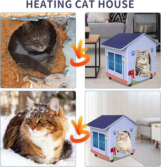 Heated Cat Houses for Indoor/Outdoor Cats with Elevated Heated Cat Bed Waterproof Providing Safe Feral Cats, Easy to Assemble