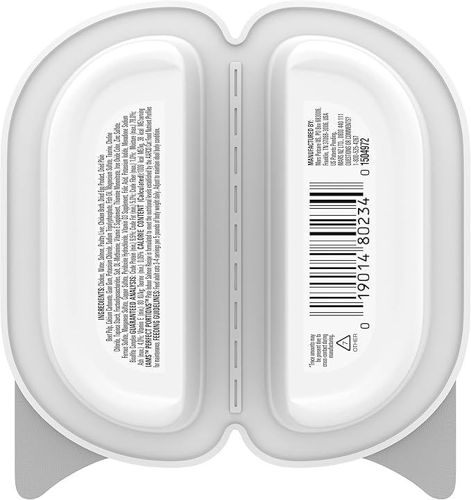 IAMS Perfect Portions Grain Free Wet Cat Food Pate, Healthy Adult Cat Food Wet, Salmon Pate, 2.6 oz. (24 Twin Packs)