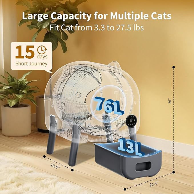 Self Cleaning Litter Box, Extra Large Capacity Automatic Cat Litter Box Self Cleaning for Cats, Electric Cat Litters Box, App Control, Triple Safety Protection, Low Noise, for Multicat Households
