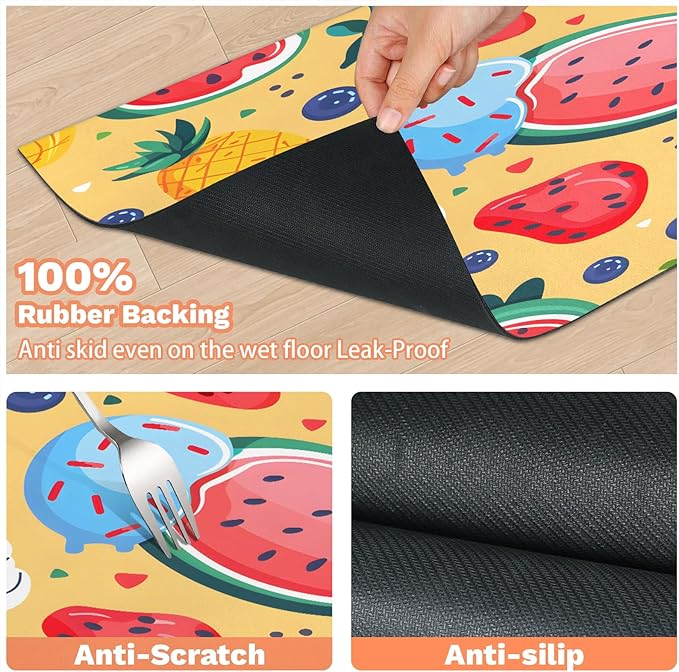 Ice Cream Dog Food Mat for Floors Absorbent Dog Bowl Mat for Food and Water Dispenser Quick Dry Cat Food Placemat Pet Supplies 16" x 24", Watermelon Strawberry