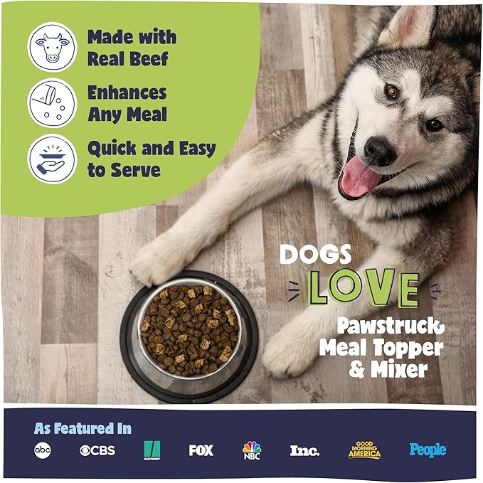 Pawstruck Vet Recommended Air Dried Dog Food Toppers for Picky Eaters, Made in USA with Real Beef, Premium Meal Mix-in Kibble Enhancer, 8 oz, Packaging May Vary