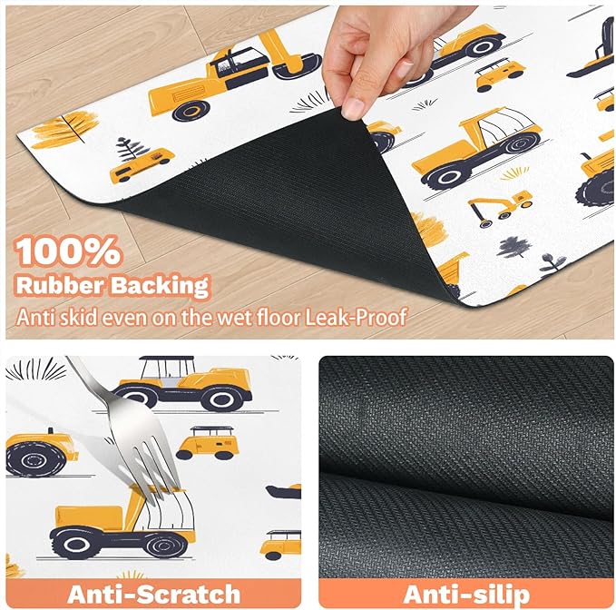 Car Dog Food Mat for Floors Absorbent, Quick Dry Water Dispenser Mat for Food, Water, Pet Supplies 24" x 32", Tractor Cars