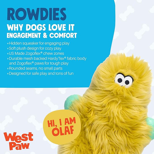 WEST PAW Rowdies Olaf Durable Plush Dog Toy with Reinforced HardyTex Fabric Hand Sewn Seams and Engaging Squeaker for Chewers and Cuddlers - Citrus