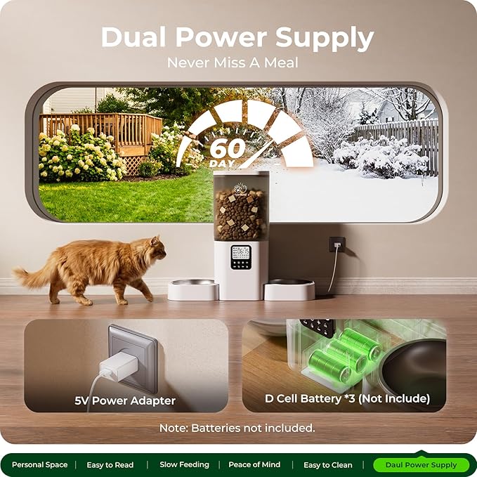 Timed Automatic Cat Feeder 2 Cats with Slow Feed: Dual Automatic Dog Feeder with Information Visualization, Programmable Auto Cat Food Dispenser for Multiple Pets,Detachable for Clean-29 Cup