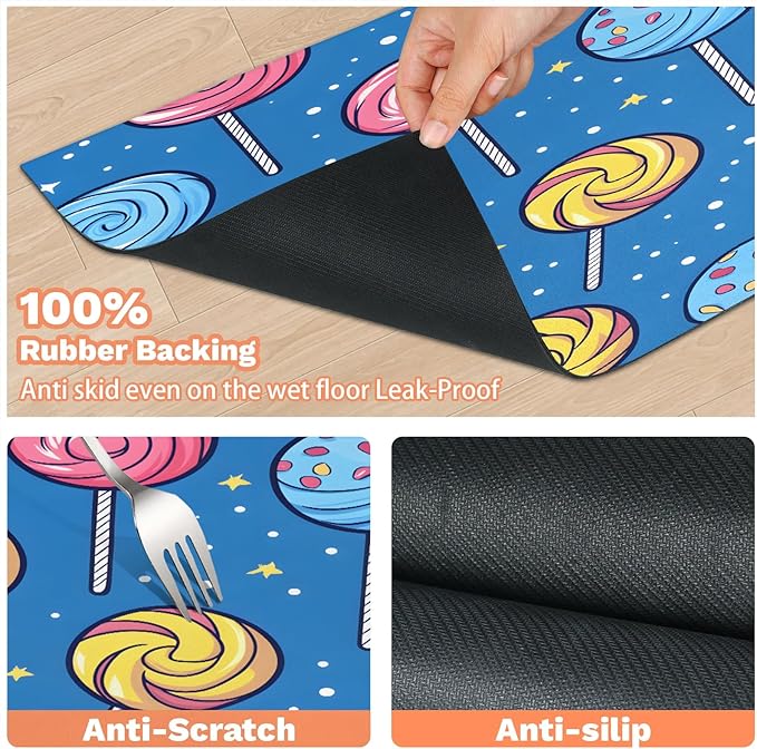 Candy Lollipop Dog Food Mat for Floors Absorbent Dog Bowl Mat for Food and Water Dispenser Quick Dry Cat Food Placemat Pet Supplies 17" x 30",