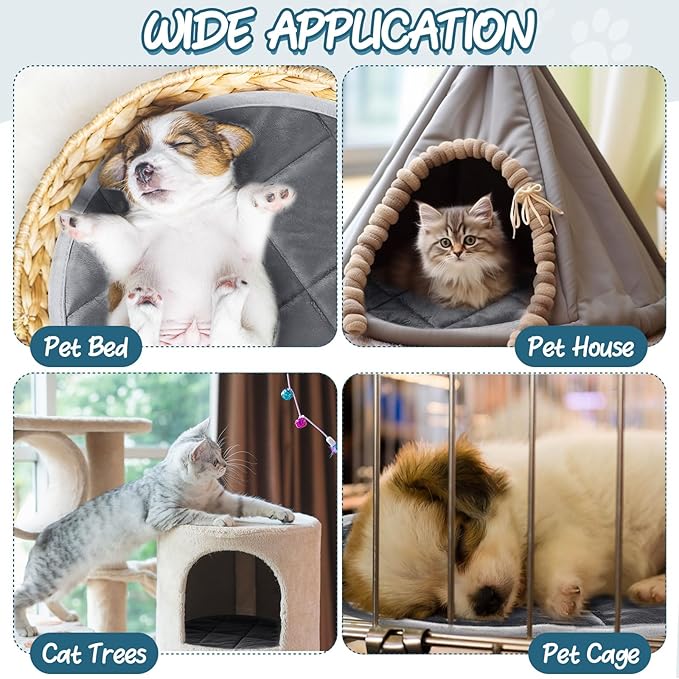 2 Pcs Self Warming Cat Mat Round Self Heating Pad Bed Reversible Machine Washable Heated Bed Anti Slip Warming Pad Pet Mat for Cat Crate Indoor Outdoor(Gray,19 Inch)