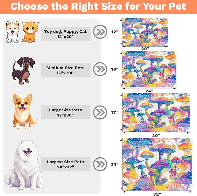 Mushroom Dog Food Mat for Floors Absorbent Dog Bowl Mat for Food and Water Dispenser Quick Dry Cat Food Placemat Pet Supplies 16" x 24", Watercolor Plant