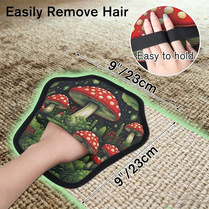 Reusable Pet Hair Removal Glove Mushroom Green Plants Magic Brush for Cat & Dog Hair Remover for Car, Sofa, Bedding, Clothes - 9x9 Mitt Washable