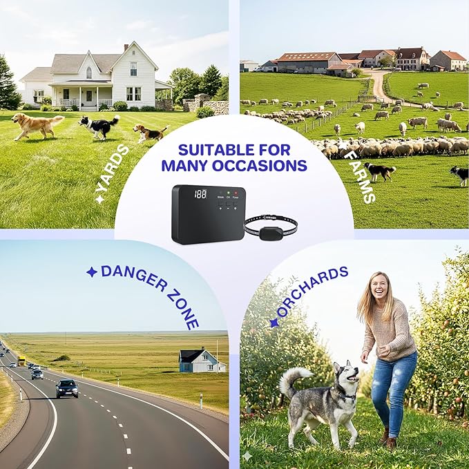 Electric Dog Fence System, Waterproof Collar Receiver, With 656Ft Underground/Aboveground Boundary Wire Wired Pet Containment System with Adjustable Static/Tone Correction for Small Medium Large Dogs