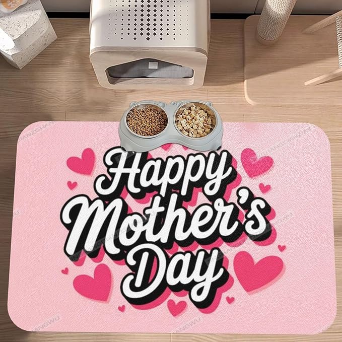 Pet Feeding Mat Absorbent Dog Mat for Food and Water Bowl Dog Accessories Happy Mother's Day Floral Gift for Mom Gv Pet Supplies Dogs Quick Dry Cat Water Dispenser Mats 24x16In