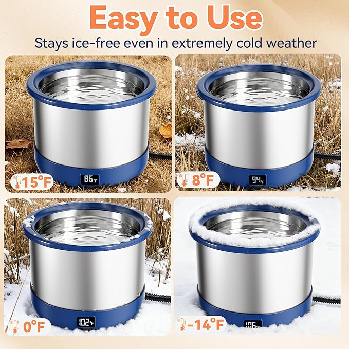 3.5L Heated Water Bowl, Stainless Steel Heated Dog Bowl with Digital Display and Adjustable Temperature, Heated Outdoor Pet Water Bowl Provides Warm Water for Dogs