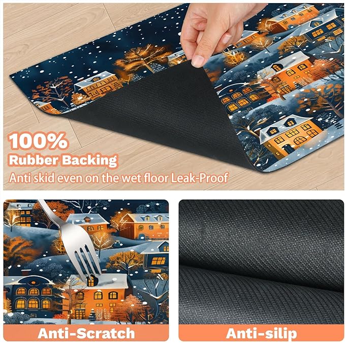 Village House Dog Food Mat for Floors Absorbent, Quick Dry Water Dispenser Mat for Food, Water, Pet Supplies 12" x 20", Winter Forest