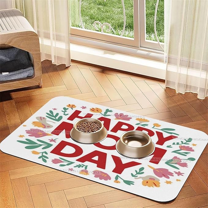Dog Food Mat Dog Mat for Food and Water 18X12In Happy Mom Day Mom Cx No Stains Cat Pet Feeding Mats Water Bowl for Messy Drinkers
