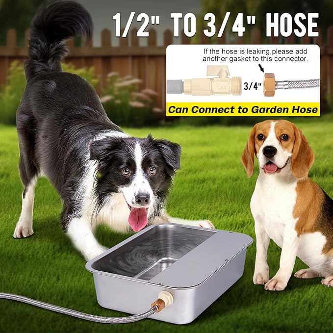 3Gal Automatic Outdoor Dog Water Dispenser for Dogs Self Filling Water Bowl Large Breed Auto Fill Dog Waterer Stainless Steel Pet Waterer for Big Cat Chicken Goat Sheep Livestock (15.7" X 11.8")