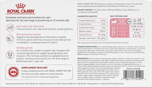 Royal Canin Feline Health Nutrition Kitten Thin Slices in Gravy Cat Food, 3 oz (Pack of 18)