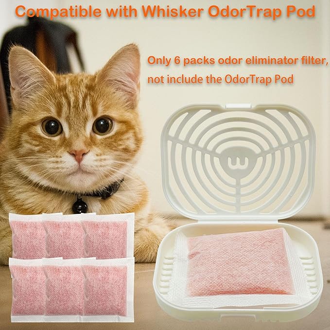 Odor Removing Refills Compatible with Whisker OdorTrap Pod, Eliminates Litter Box Odors, for Litter-Robot 4 Filter Pocket or Litter-Robot 3 Waste Drawer (6 Pack)