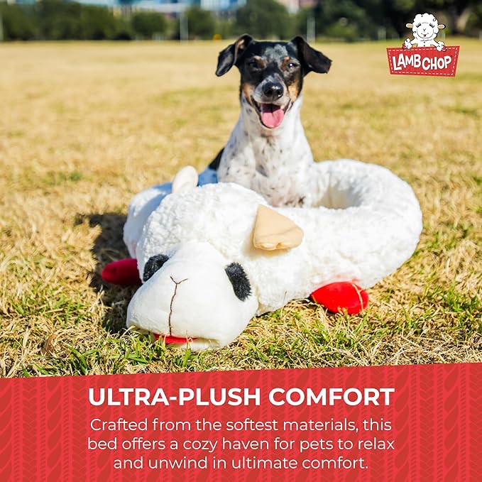 Multipet Lamb Chop Dog Bed - Ultra Plush Polyester w/ Removable Soft Foam & Non-Skid Bottom - Gentle Machine Washable - Durable Dog Bed for All Dogs (27", White)