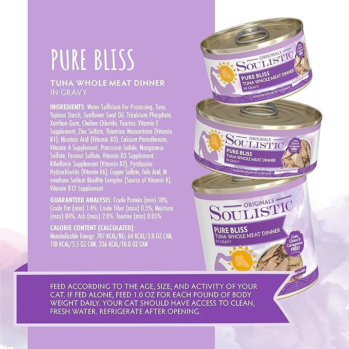 Soulistic Originals, Pure Bliss Tuna Whole Meat Dinner in Gravy, 5.5oz Can, Pack of 8